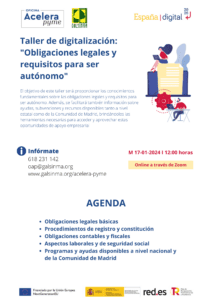 Talleres de digitalización para empresas y autónomos en enero 1 Taller 17 de enero de 2024.