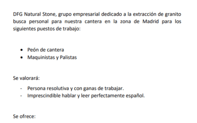 Actualidad 15 Oferta de empleo: Peón de cantera y maquinistas