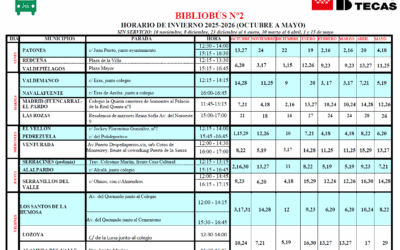 Horario del bibliobus en Redueña de octubre a mayo