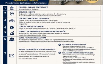 Subasta por procedimiento de sobre cerrado para la enajenación de un lote de 12 bicicletas estáticas declaradas no utilizables.